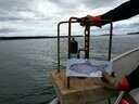 Flat Fish and Jim and Graham deploying another acoustic telemetry receiver in St. Georges Estuary